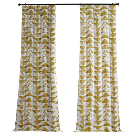 Triad Gold Printed Cotton Blackout Curtain Single Panel, 50Wx84L