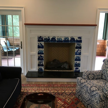 Beach House Fireplace, Blue and White Ships