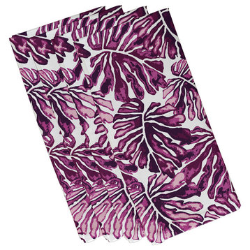 22"x22" Palm Leaves, Floral Print Napkin, Purple, Set of 4