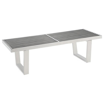 Hawthorne Collections 14" Modern Stainless Steel Bench in Silver