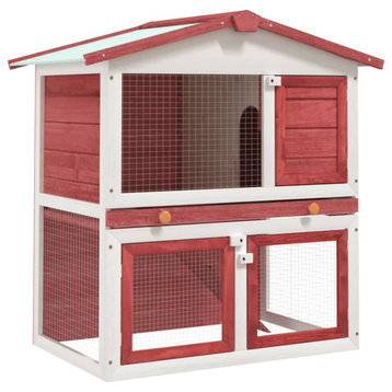 vidaXL Rabbit Hutch Bunny Cage Rabbit Enclosure Pet House 3 Doors Red Wood