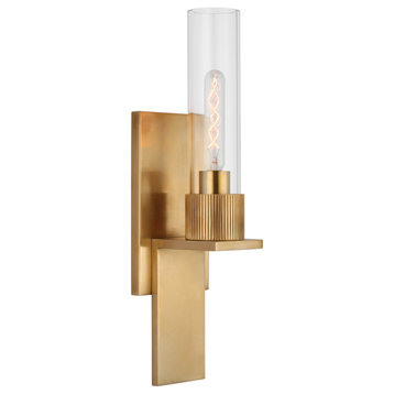 Beza Small Bath Sconce in Antique Brass with Clear Glass