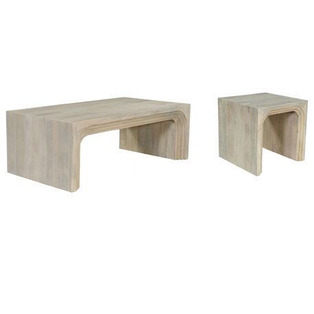 Ethan 2-piece Carved Solid Wood Living Room Table Set