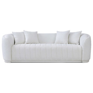 Thirst Mid Century Modern Luxury Tight Back Boucle Couch in White