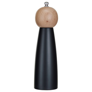 Tall Two-Tone Rubberwood Salt and Pepper Mill, Black and Natural
