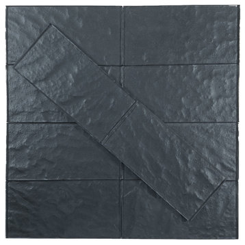 Metallics 3 in x 6 in Textured Glass Subway Tile in Carbon Frost