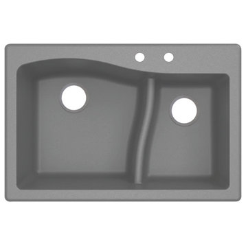 Aversa SilQ Granite 33" Drop" Kitchen Sink With 2 BC Faucet Holes, Grey