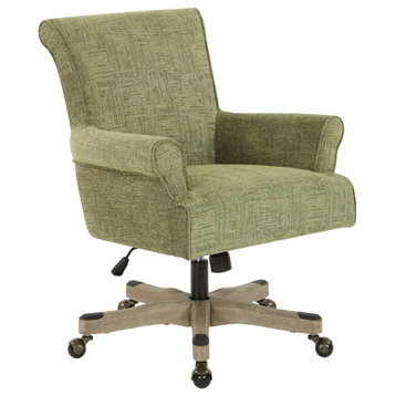 Megan Office Chair in Olive Green Fabric with Grey Wash Wood