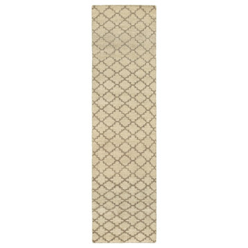 Maxwell Hand-Knotted Wool Geometric Lattice Beige/Stone Area Rug, 2'6" x 10'