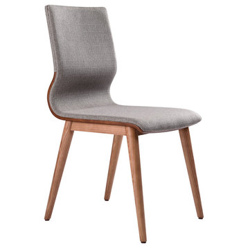Cannes Mid-Century Dining Chair, Walnut Finish and Gray Fabric, Set of 2
