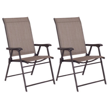 Costway Set of 2 Patio Folding Sling Chairs Furniture Deck Garden Pool Beach