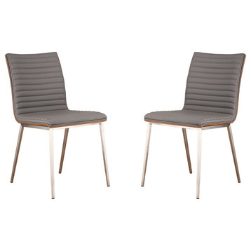 Carmichael Dining Chair, Gray Faux Leather With Walnut Back, Set of 2