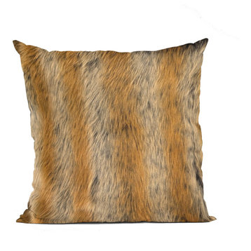 Plutus Brown Gold Chinchilla Faux Fur Luxury Throw Pillow, 12" x 20"