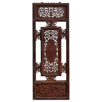 Chinese Vintage Restored Wood Carving Brown Wall Hanging Art Hws3057