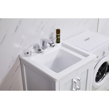 Stufurhome Rhodes 24"x34" White Engineered Wood Laundry Sink With Basket