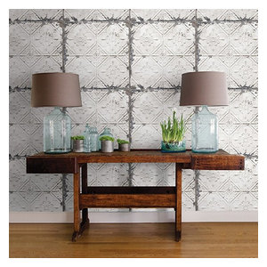 Tin Tin Ornamental Tin Ceiling Look Wallpaper White//Gilver