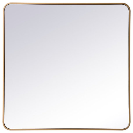 Ellis Soft Corner Metal Rectangular Mirror, Brass, 36"x36"