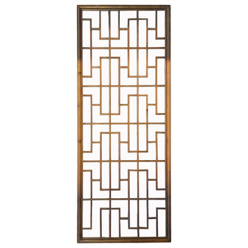 Chinese Distressed Vintage Brown Geometric Rectangular Panel Screen Hcs7259