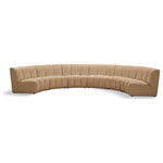 Meridian Furniture - Infinity Channel Tufted Velvet Modular Chair, Camel, 6 Piece - Create a seating group that works for every possible situation with this Infinity modular 6-piece sectional and other pieces in the Infinity collection. Upholstered in soft Camel velvet material that feels great against the skin and offers long-wearing beauty, this piece fits with other Infinity items for an infinite number of combinations that get your seating requirements just right but that look just as nice when used on their own.