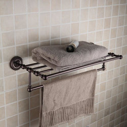 Oil Rubbed Bronze Brass 24 Inch Bathroom Shelf With Towel Bar ORB1004 - Bathroom Accessories