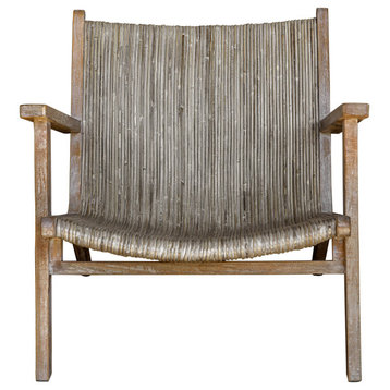 Luxe Casual Rattan Low Lounge Chair Coastal Exposed Wood Frame Beach Gray