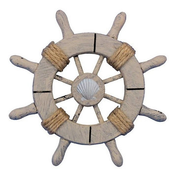 Rustic Decorative Ship Wheel With Seashell 6'', Boat Steering Wheel Decor