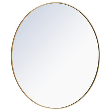 Home Living Metal Frame Round Mirror, Brass, 48"