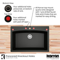 Karran Drop-In Quartz Composite 33" 1-Hole Single Bowl Kitchen Sink Kit, Black