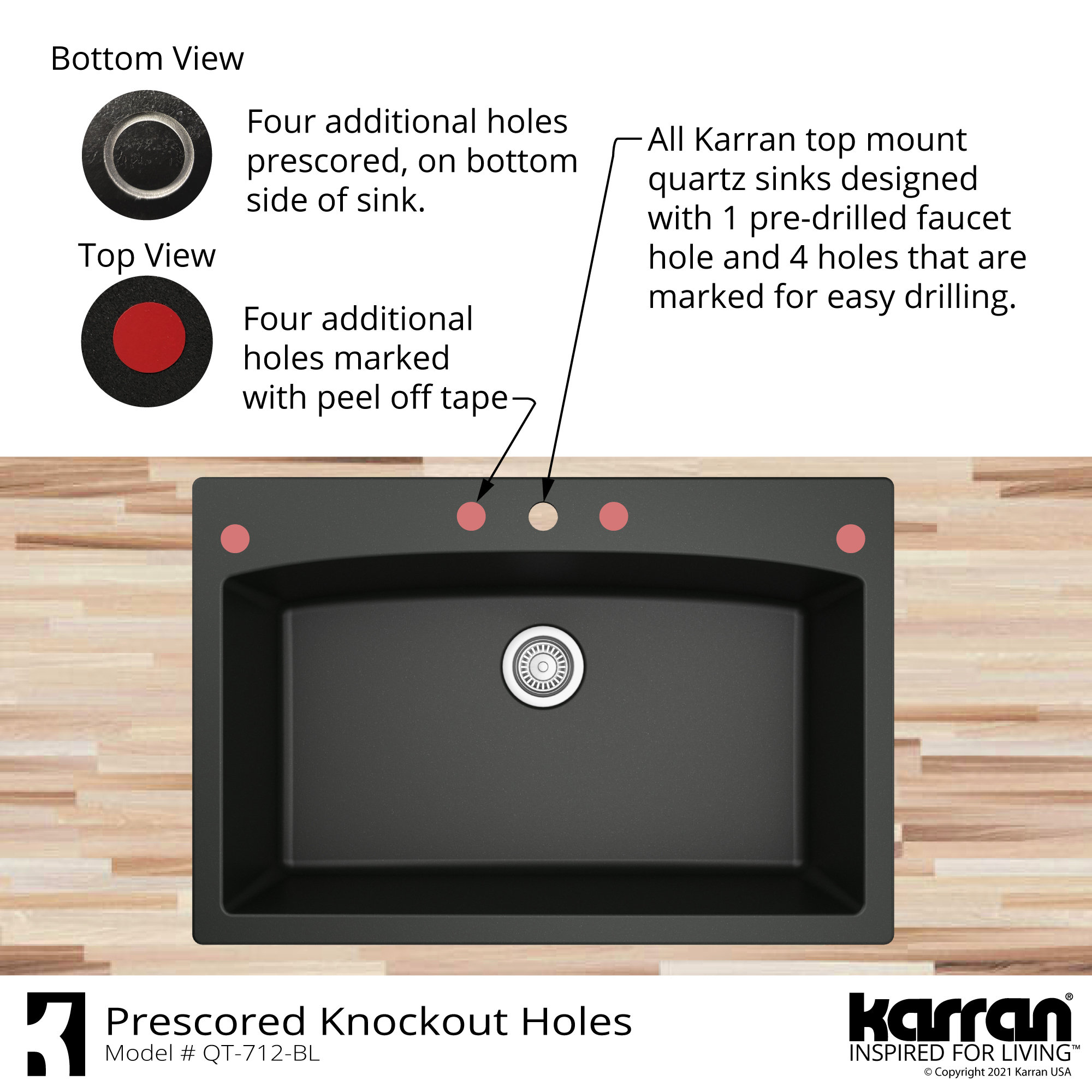 Karran Drop-In Quartz Composite 33" 1-Hole Single Bowl Kitchen Sink Kit, Black