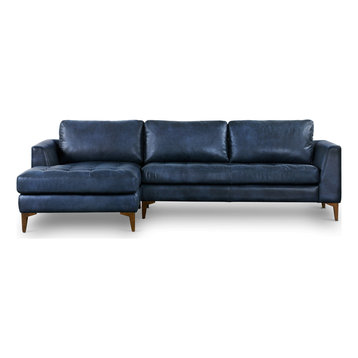 Poly and Bark Calle Left-Facing Sectional, Midnight Blue/Walnut