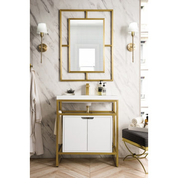 32" Modern Gold Freestanding Single Sink Bathroom Vanity, James Martin