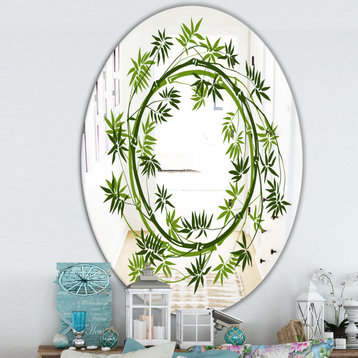 Designart Circle of Bamboo Plants Cabin Lodge Oval Or Round Decorative Mirror, 2