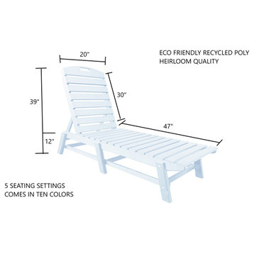 Outdoor Chaise Lounge, Pool Lounger Chair - Poly Furniture, White