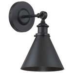 Savoy House - Glenn 1-Light Wall Sconce, Matte Black - Set a dramatic mood with the Glenn wall sconce. Whether you want the industrial-inspired chic of an old noir film or the simple serenity of a country homestead novel this fixture perfectly creates a classic scene right in your own home. The uncluttered details of the arm hardware and conical metal shade are an ideal fit for transitional modern vintage urban farmhouse industrial or loft-like decor styles. A high-quality matte black finish looks terrific now and for years to come. The fixture is 7 wide by 12 high and holds a 60W E-style bulb. Plus it's adjustable: you can tilt the shade to place the light exactly where you want it. You'll love the way this sconce's subtle sophistication and streamlined casual style sets the stage in your living space.