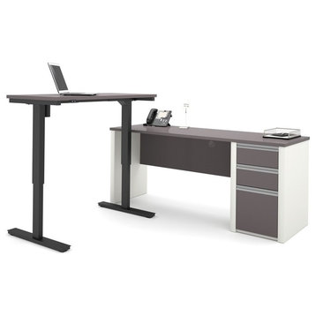 Connexion L-Desk Including Electric Adjustable Table, Slate And Sandstone