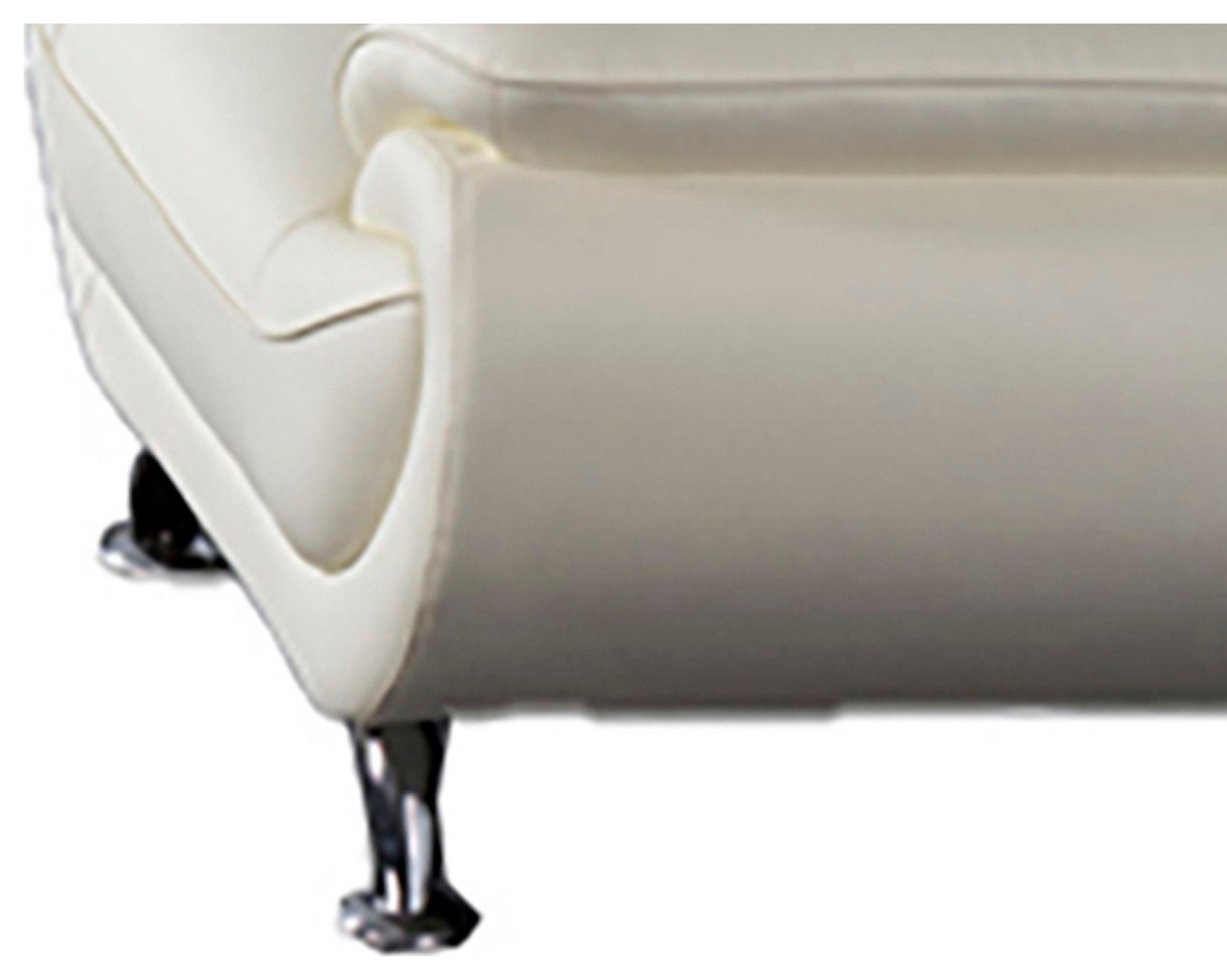 Olaf 50 Inch Sofa Chair, Tufted Ivory Faux Leather, Chrome Metal, Wood ...