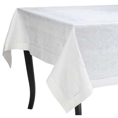 French Home Linen 71" x 71" Arboretum Tablecloth White