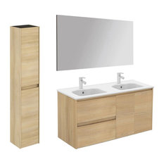 Ambra Complete Vanity Unit With Column and Mirror, Nordic Oak
