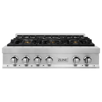ZLINE 36" Porcelain Gas Stovetop With 6 Gas Brass Burners, RT-BR-36