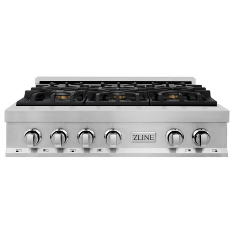 ZLINE 36" Porcelain Gas Stovetop With 6 Gas Brass Burners, RT-BR-36