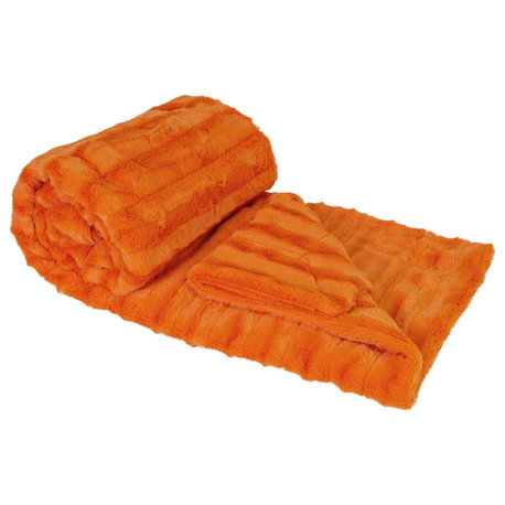 Derby Double Sided Faux Fur Throw Blanket, Burnt Orange