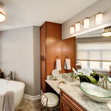 Elegant Master Bathroom Remodel with Quartz-Granite Hybrid Vanity and Spa Shower