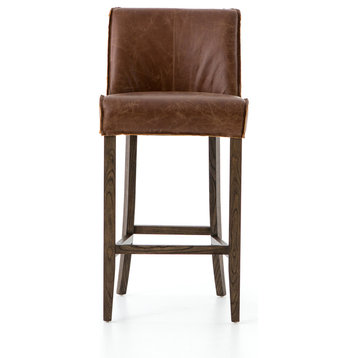 Aria Bar Stool, Brown Leather