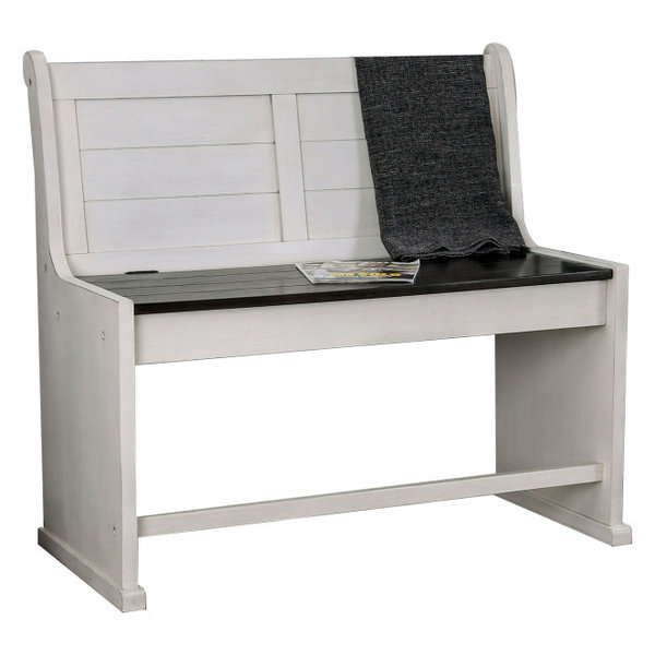 Benzara Wooden Counter Height Bench w/ Lift Top Seat, White & Black