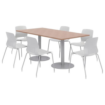 36 x 72" Table - 6 Light Grey Lola Chairs - Cherry Top - Silver Base