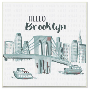 Hello Brooklyn Bridge Cityscape Watercolor Design, 12"x12"