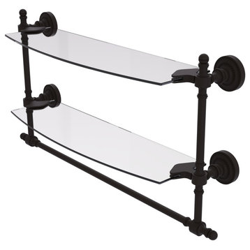 Retro Dot 18" Two Tiered Glass Shelf with Towel Bar, Oil Rubbed Bronze