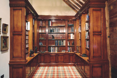 Solid Oak library with hand carved capitals