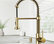 VIGO Edison Pull-Down Kitchen Faucet With Soap Dispenser, Matte Brushed Gold