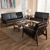 Baxton Studio Venza 3 Piece Upholstered Sofa Set in Black and Brown